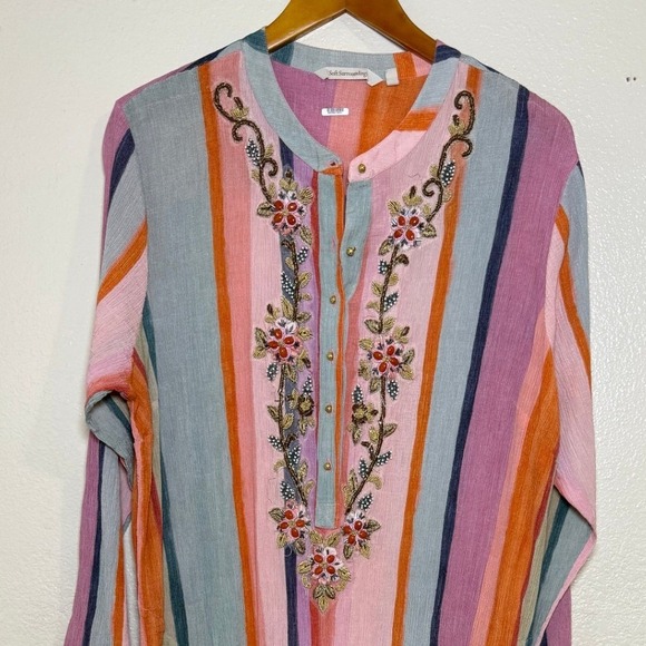 Soft Surroundings Dress Women L Icon Stripe Aruba Caftan Embroidered Stripe READ - Picture 3 of 9